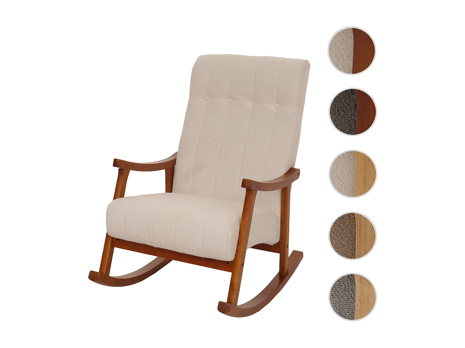 Fauteuil à bascule MCW-K10,  beige, structure aspect noyer