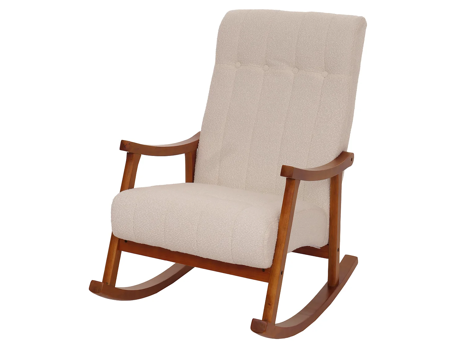 Fotel bujany MCW-K10,  beżowy, stelaż w kolorze orzecha włoskiego