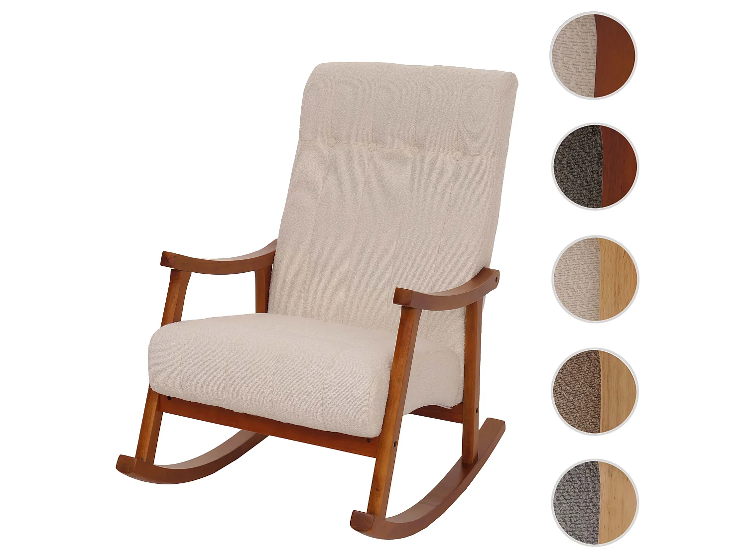 Fotel bujany MCW-K10,  beżowy, stelaż w kolorze orzecha włoskiego