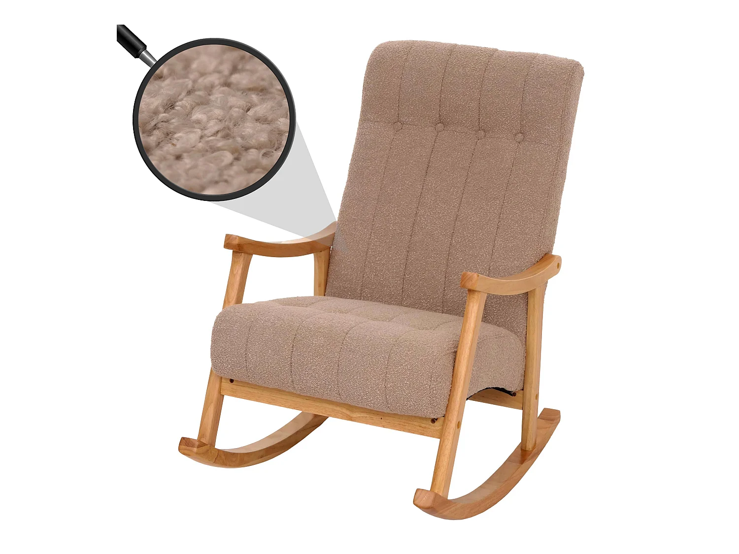 Fauteuil à bascule MCW-K10,  taupe, piètement naturel