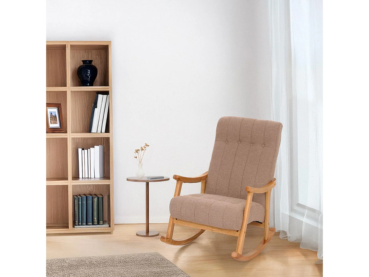 Fauteuil à bascule MCW-K10,  taupe, piètement naturel