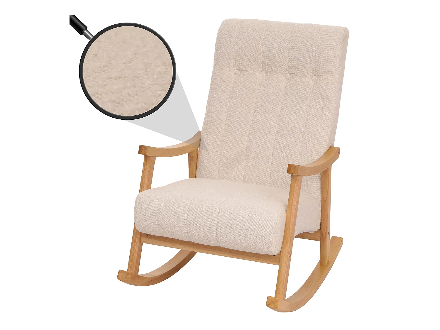 Fauteuil à bascule MCW-K10,  crème, structure naturelle