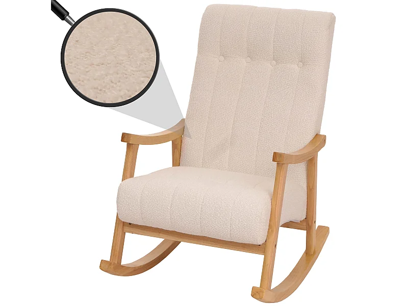Fauteuil à bascule MCW-K10,  crème, structure naturelle