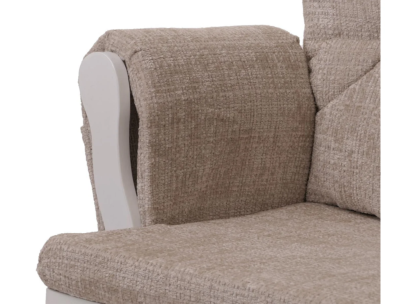 Poltrona a dondolo MCW-C76 sedia relax poggiapiedi Stoffa/tessuto ciniglia (465g/m²) ~ avorio, struttura bianca