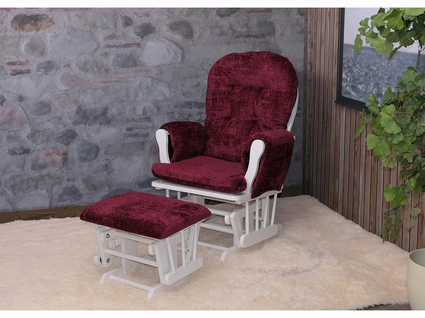 Fauteuil de relaxation MCW-C76,  bordeaux, piètement blanc