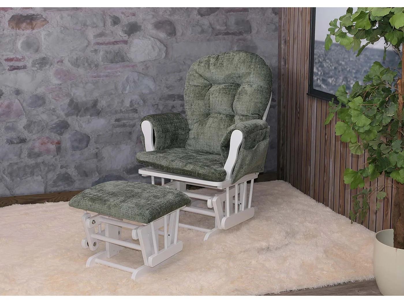 Fauteuil de relaxation MCW-C76,  vert, piètement blanc