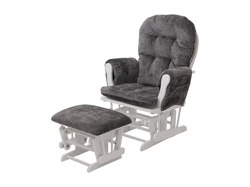 Poltrona a dondolo MCW-C76 sedia relax poggiapiedi Stoffa/tessuto ciniglia (465g/m²) ~ grigio scuro, struttura bianca