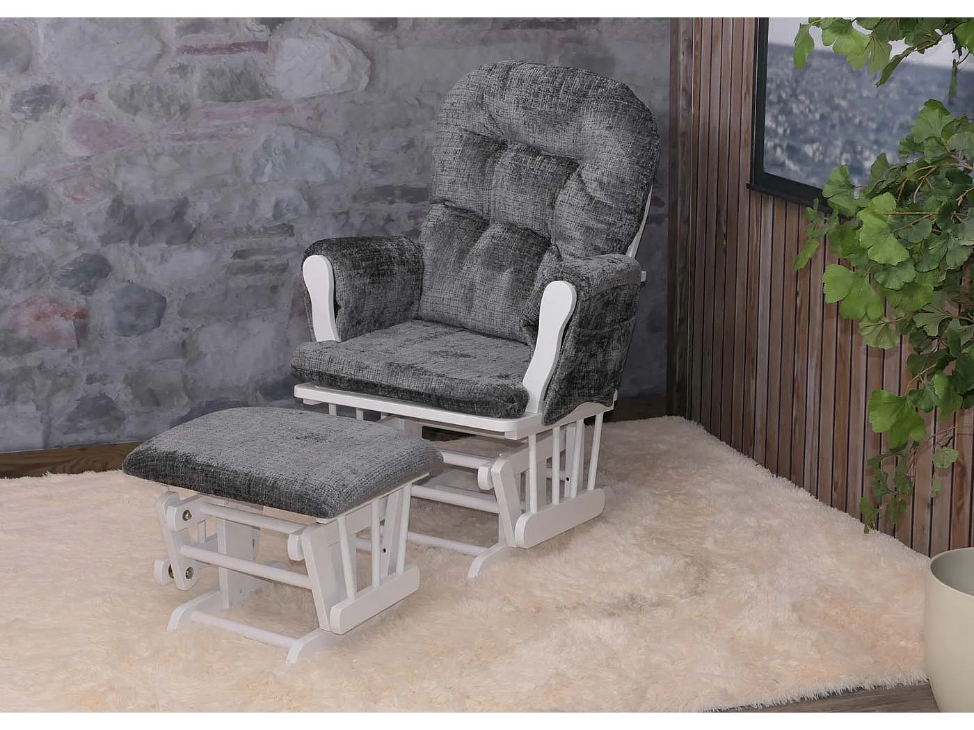 Fauteuil de relaxation MCW-C76,  gris foncé, piètement blanc