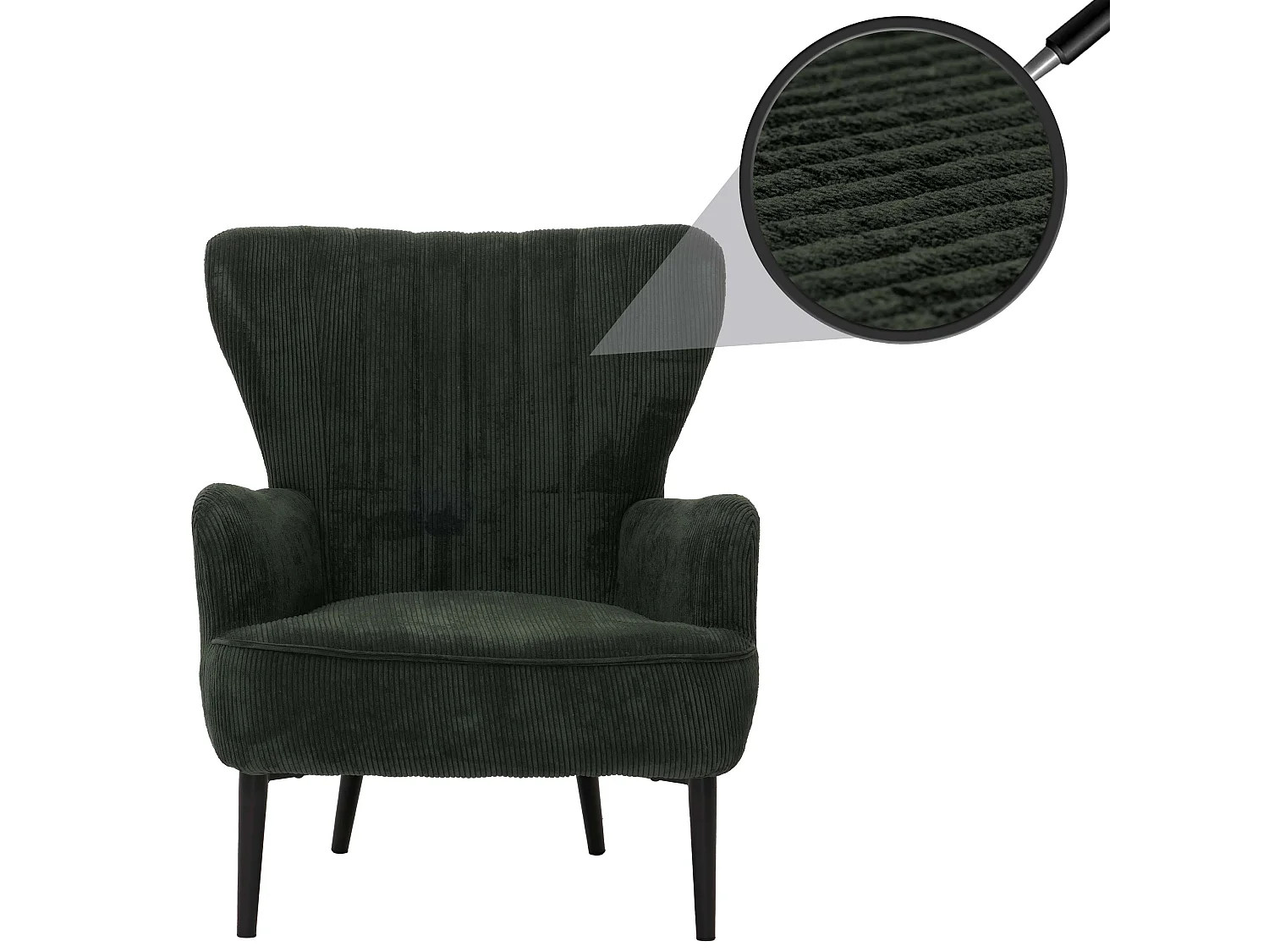 Poltrona MCW-K37, sedia cocktail imbottita retro vintage tessuto velluto a coste (290g/m²) Oeko-Tex ~ verde scuro