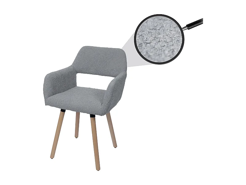Sedia da pranzo MCW-A50 II, poltroncina cucina imbottita, legno Stoffa/tessuto bouclé (450g/m²) ~ grigio