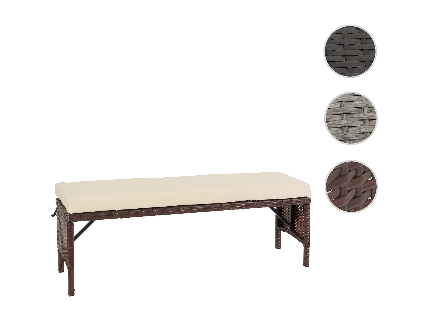 Bankje van polyrattan MCW-G16,  bruin, kussens crème