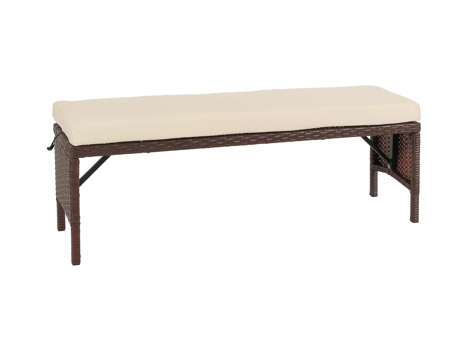 Banc en poly rotin MCW-G16,  brun, coussin crème