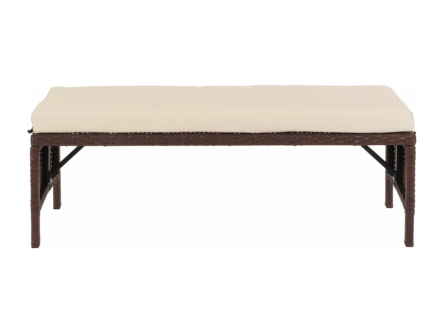 Banc en poly rotin MCW-G16,  brun, coussin crème