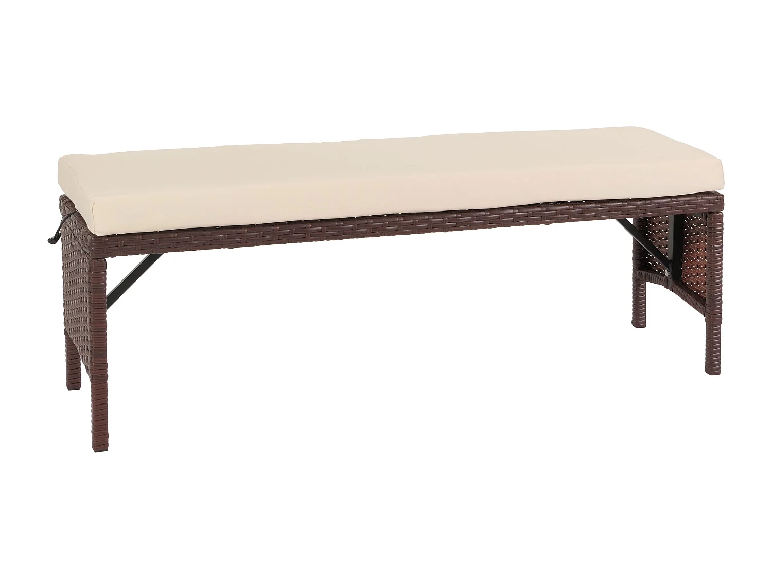 Banc en poly rotin MCW-G16,  brun, coussin crème