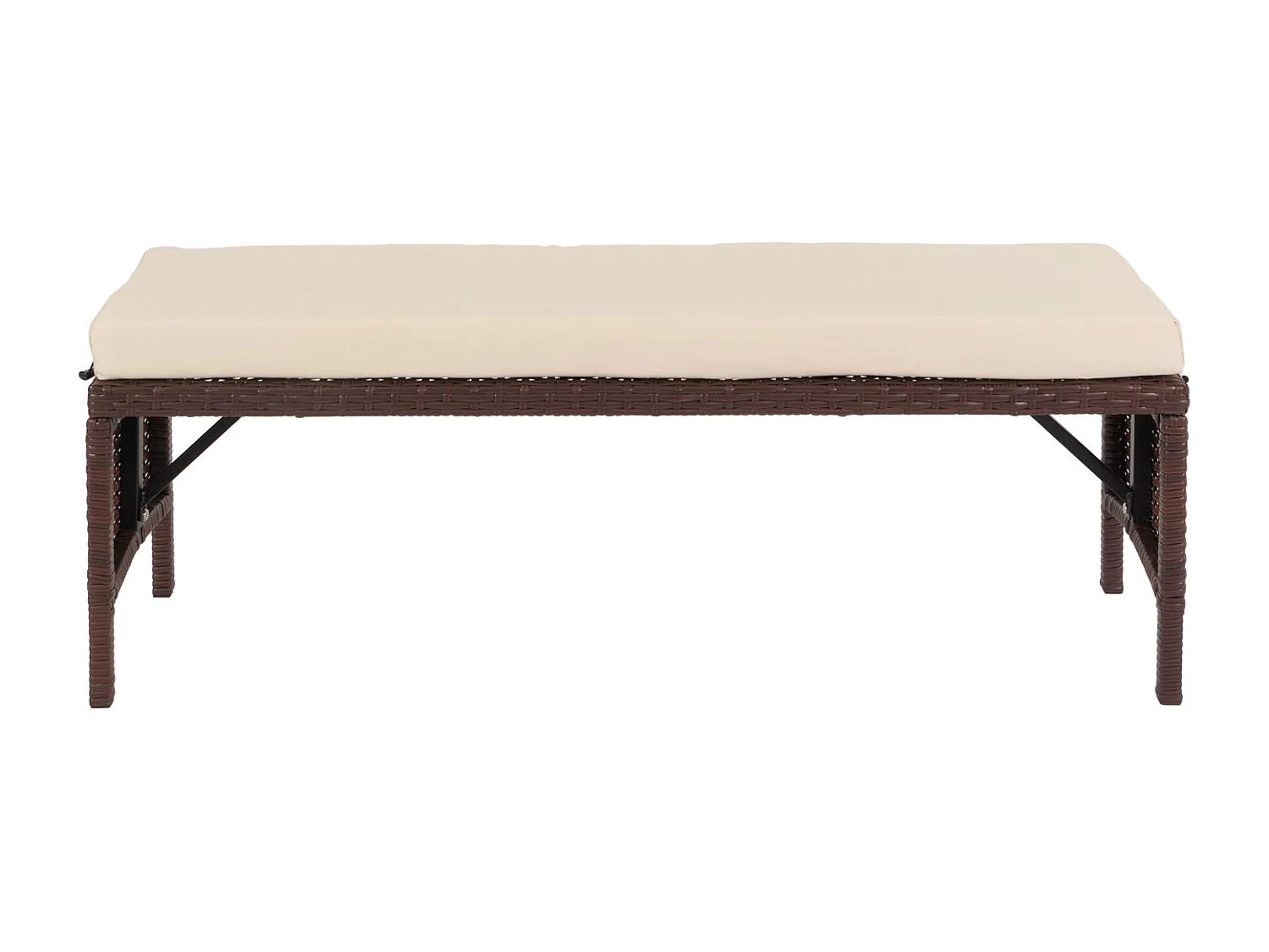 Banc en poly rotin MCW-G16,  brun, coussin crème