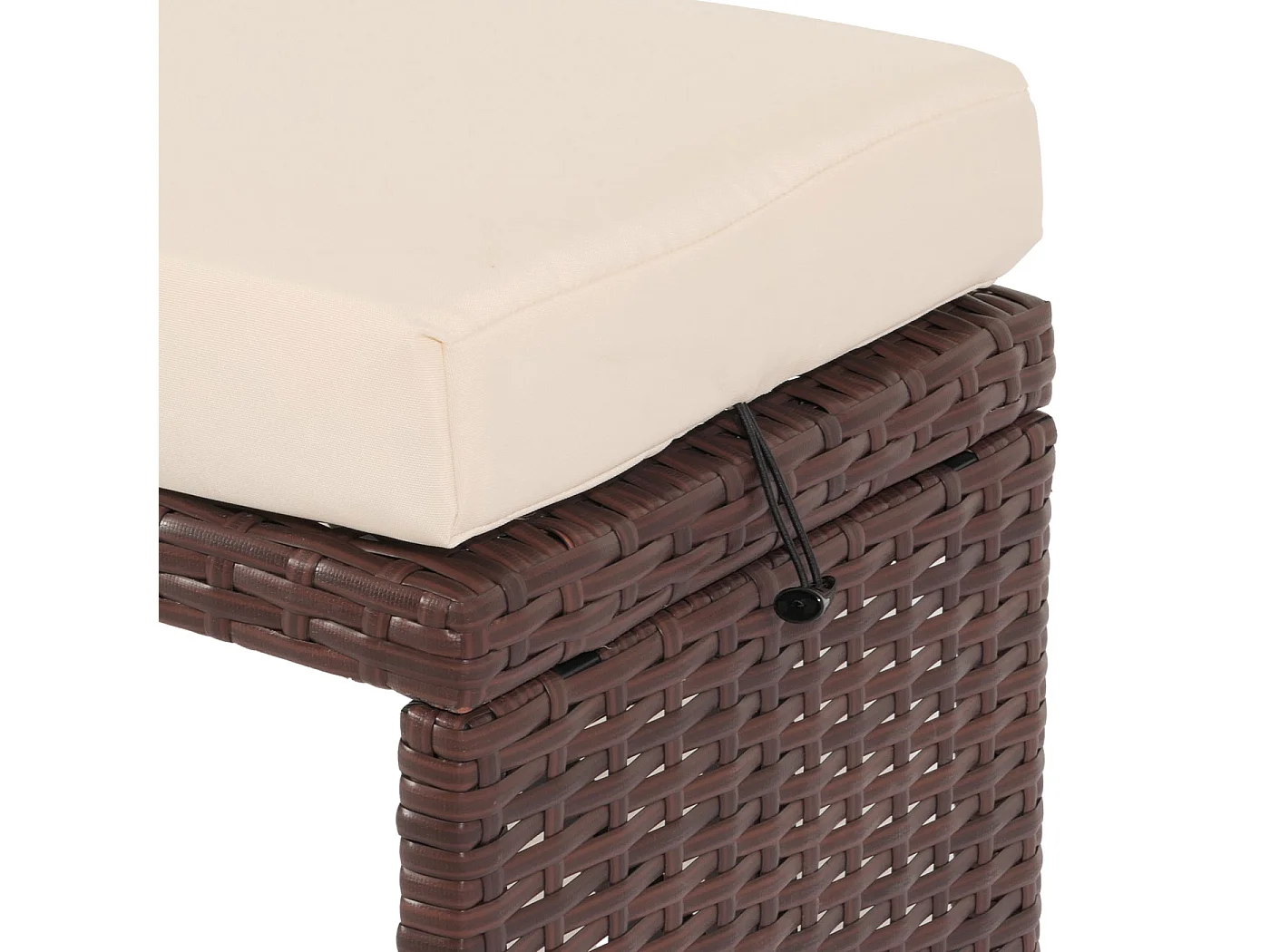 Banc en poly rotin MCW-G16,  brun, coussin crème