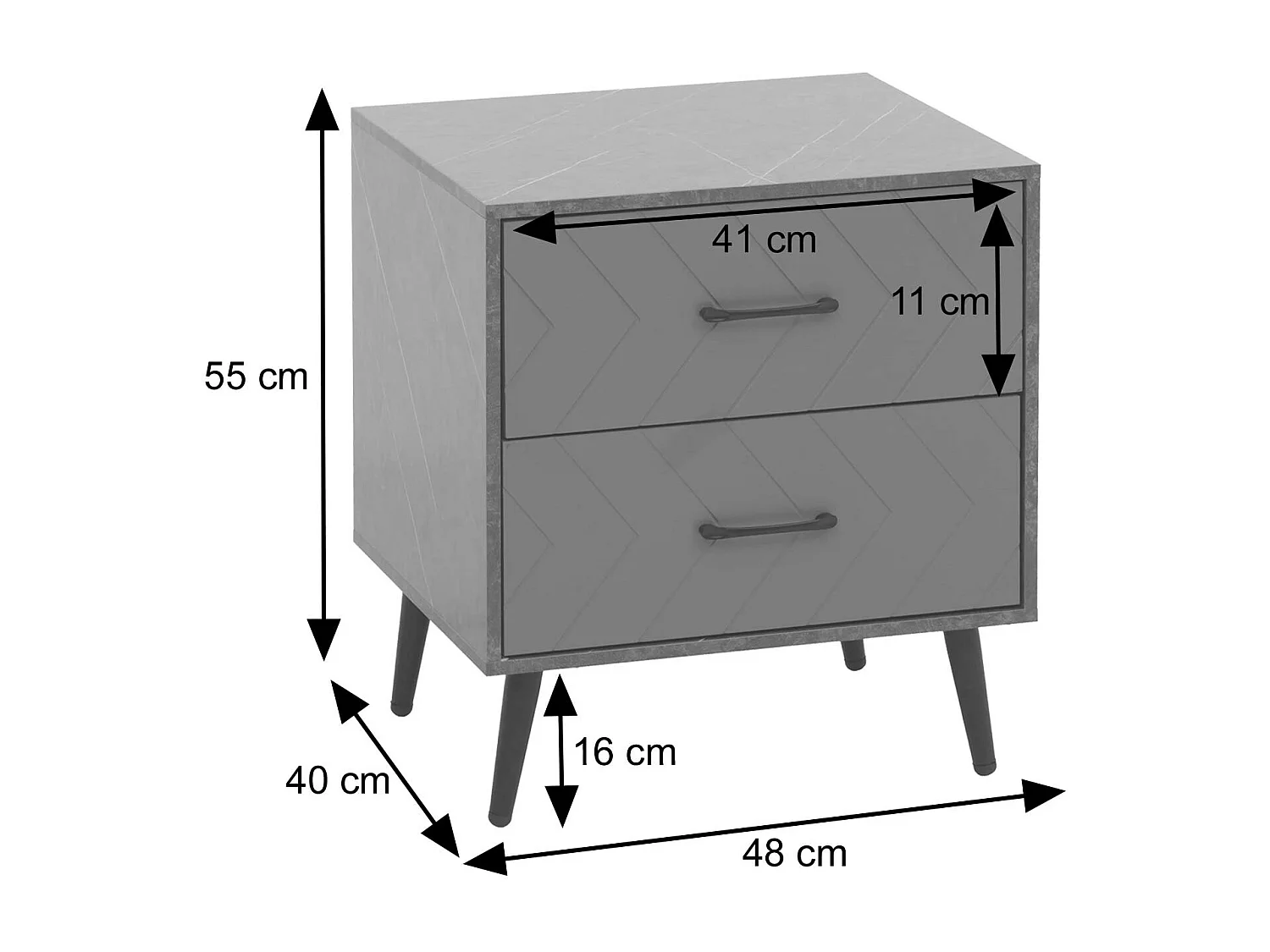 Comodino tavolino MCW-N89, tavolo d'appoggio, 2 cassetti in legno melaminico, 55x48x40cm ~ aspetto marmo grigio