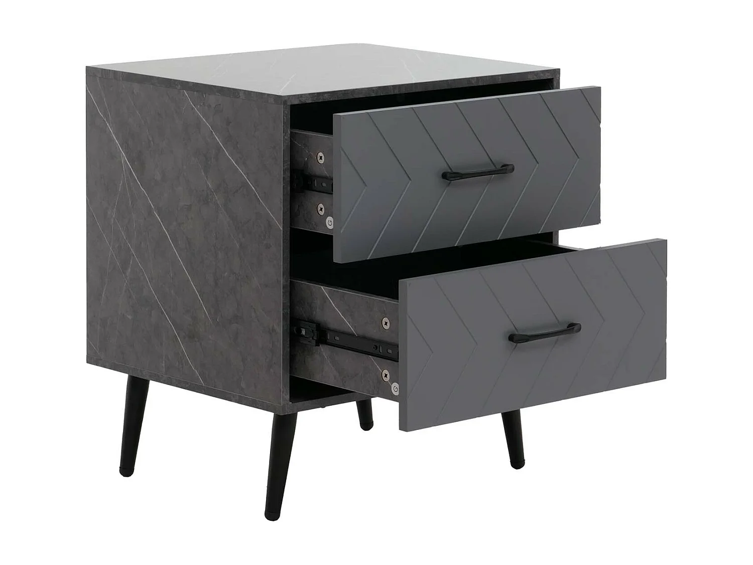 Comodino tavolino MCW-N89, tavolo d'appoggio, 2 cassetti in legno melaminico, 55x48x40cm ~ aspetto marmo grigio