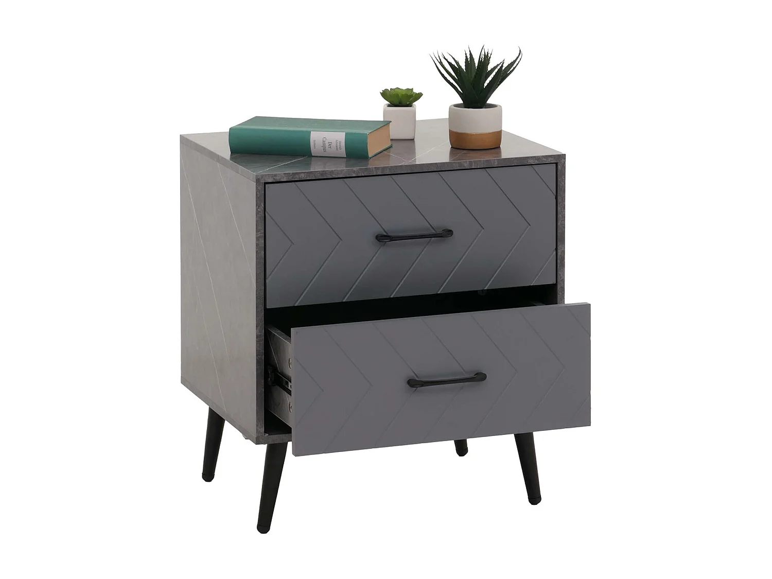 Nachttisch MCW-N89, Marmor-Optik grau