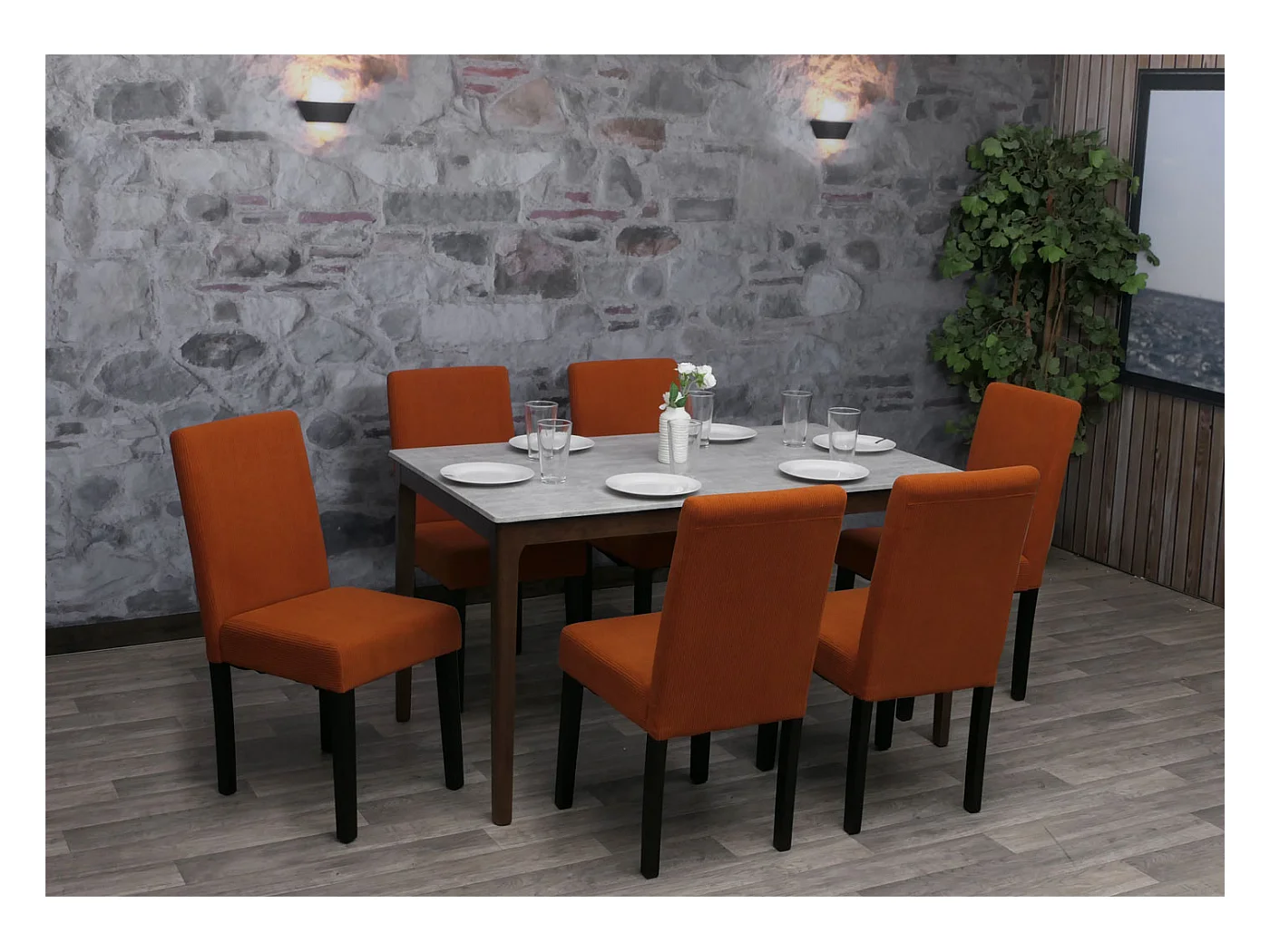 Esszimmerstuhl Littau Cord (2er-Set), Terrakotta, dunkle Beine