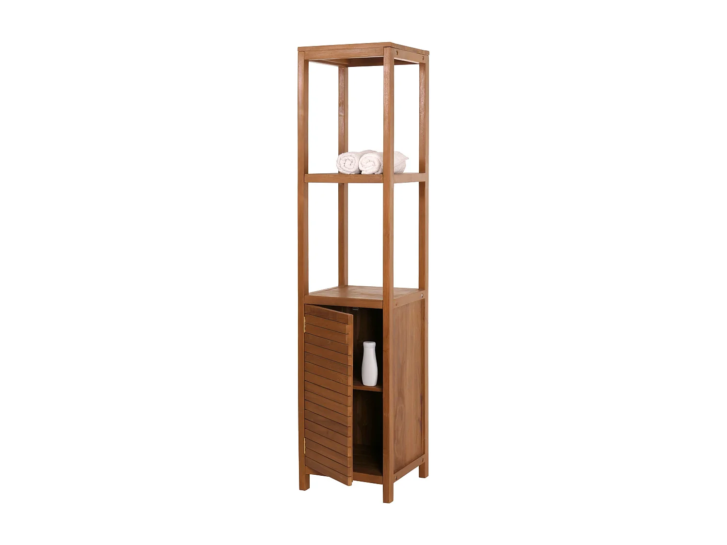 Scaffale alto in teak MCW-M84, armadietto colonna bagno, teak di qualità B (durame, 20-30 anni), 180x40cm