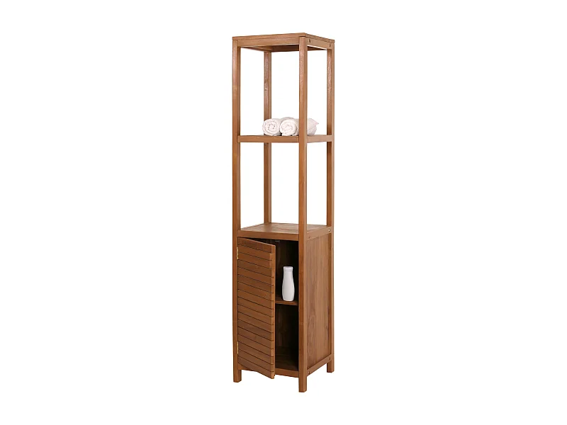 Scaffale alto in teak MCW-M84, armadietto colonna bagno, teak di qualità B (durame, 20-30 anni), 180x40cm
