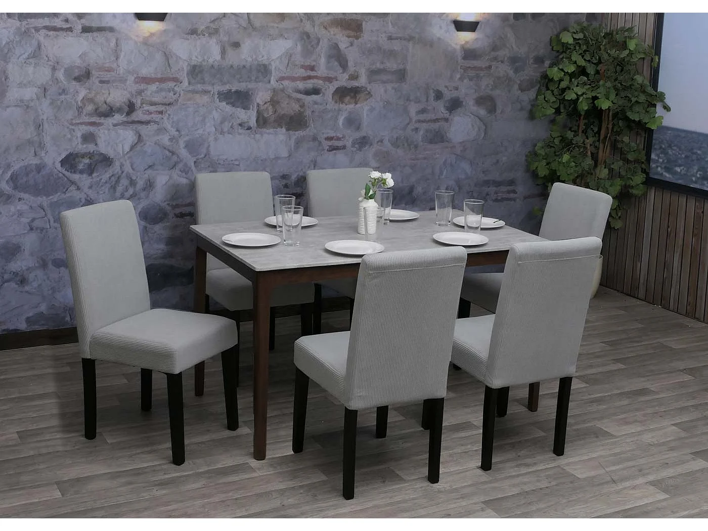 Chaise de salle à manger Littau Velours (lot de 2),  gris clair, pieds foncés