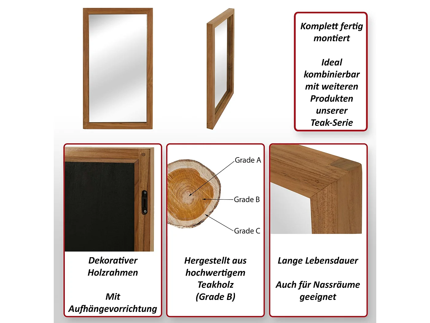 Teakhouten wandspiegel MCW-M75