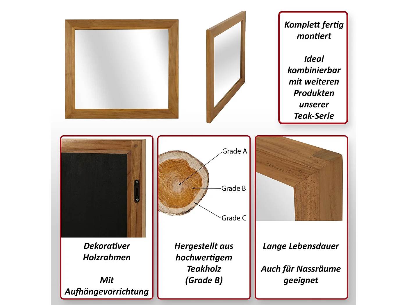 Teakhouten wandspiegel MCW-M75