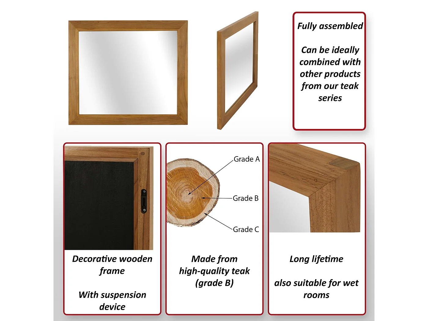 Espelho de parede em teca MCW-M75