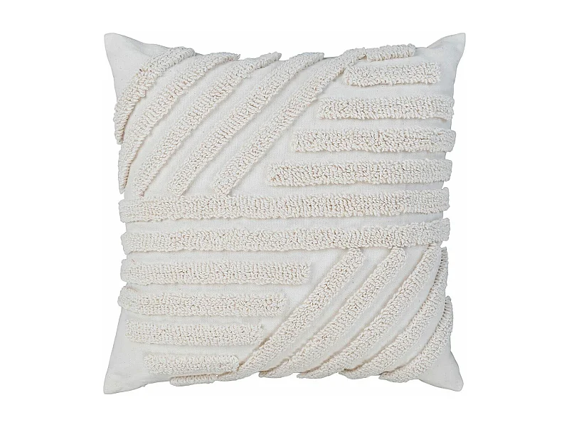 COLINE - Coussin Déco Carré Rayé Graphique Velours Ivoire