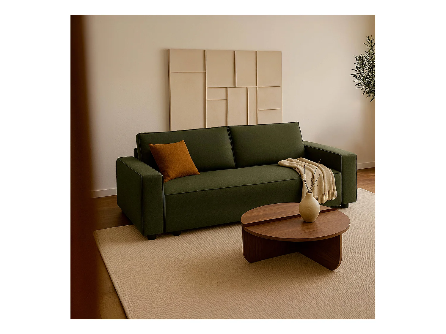 Canapé convertible en tissu 3 places vert