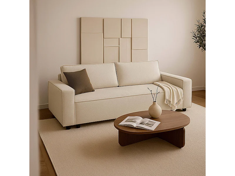 Canapé convertible en tissu 3 places beige