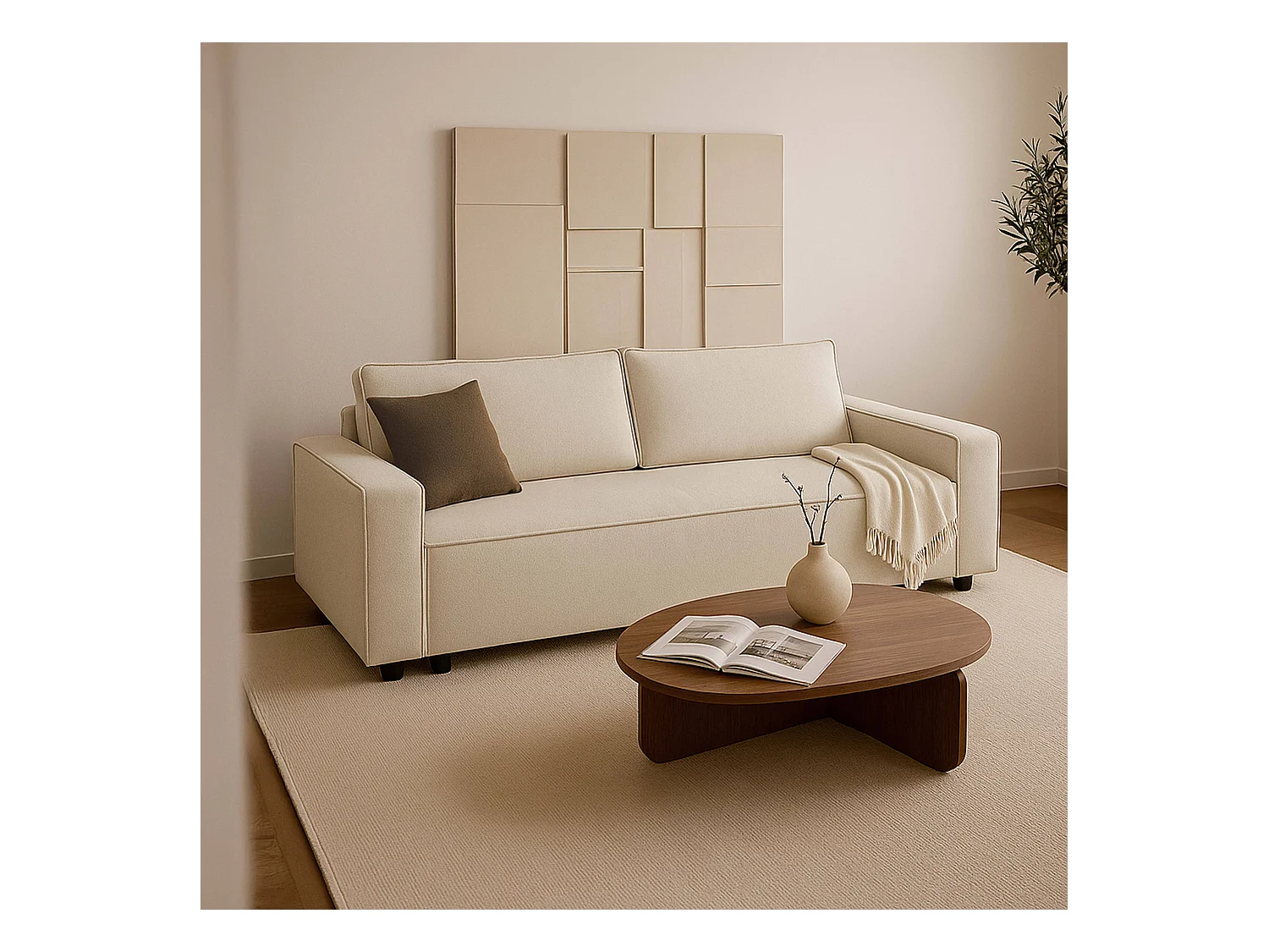 Canapé convertible en tissu 3 places beige