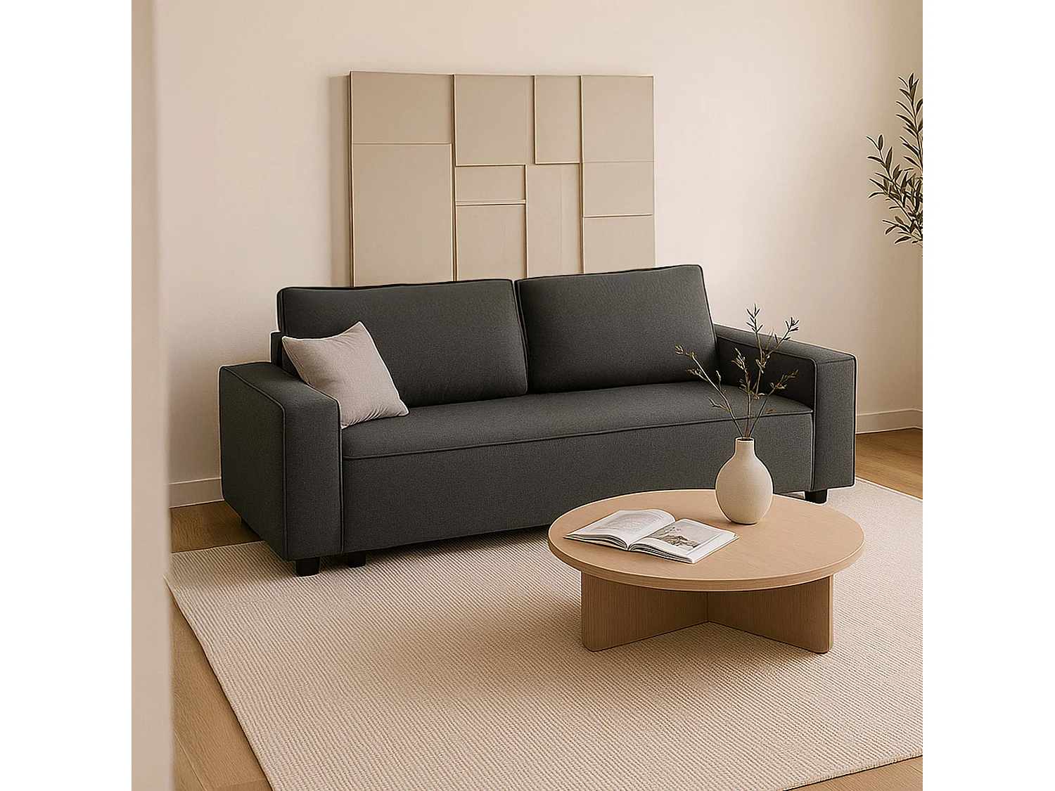 Canapé convertible en tissu 3 places gris