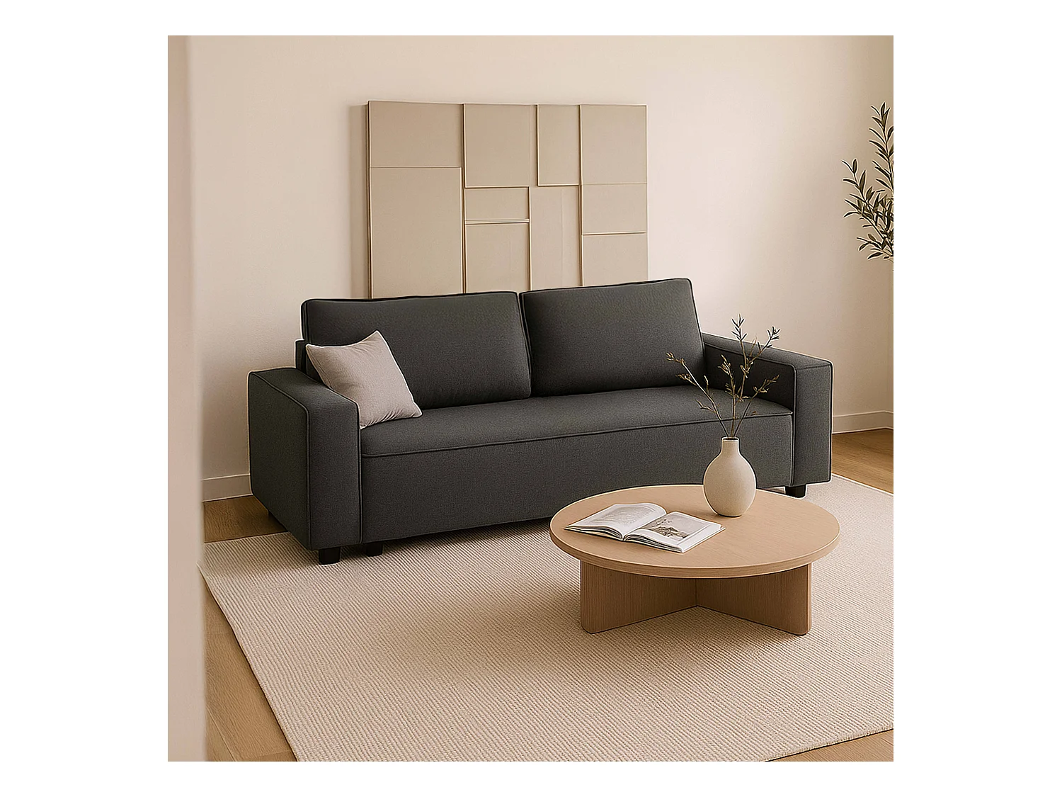 Canapé convertible en tissu 3 places gris