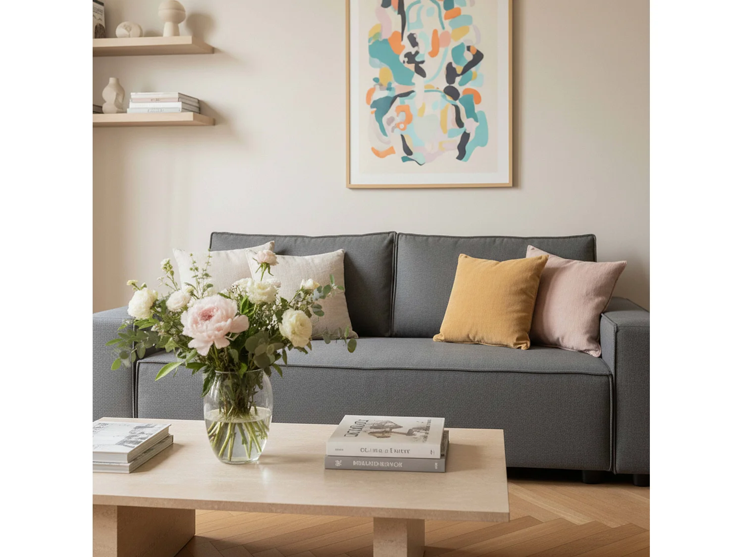 Canapé convertible en tissu 3 places gris L 220 cm