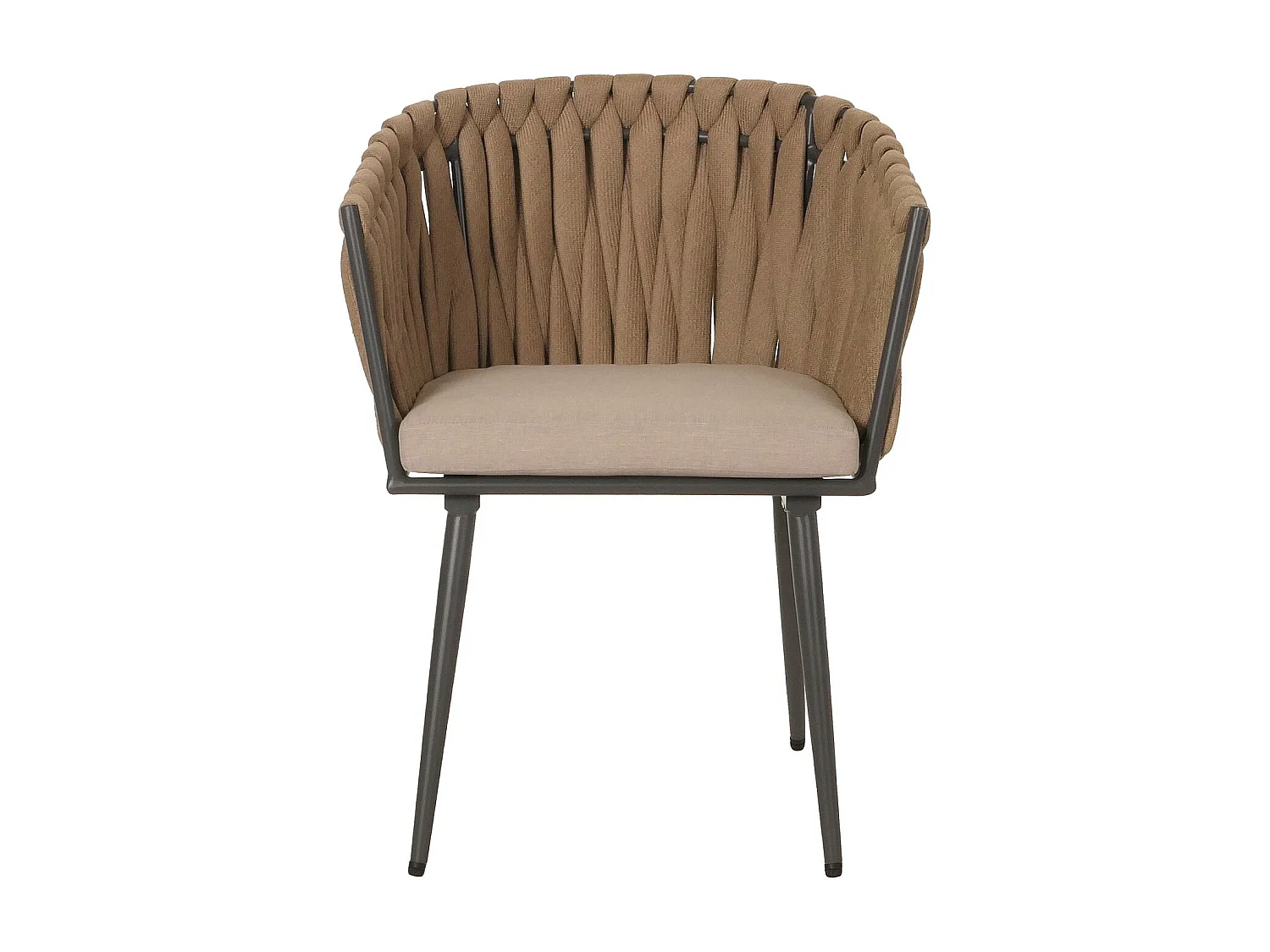 Set 2 sedie soggiorno in alluminio MCW-N38, sedie salotto con braccioli, intreccio corda ~ beige cuscino marrone chiaro