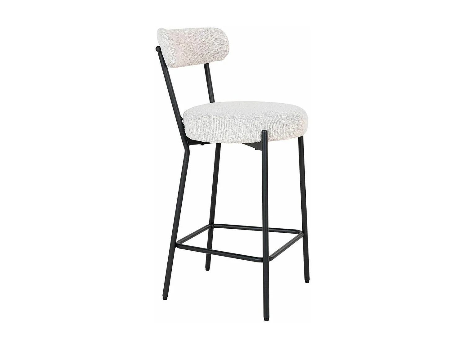 LOANA - Chaise Haute Tissu Bouclé Blanc Chiné Dossier et Pieds Métal Noir