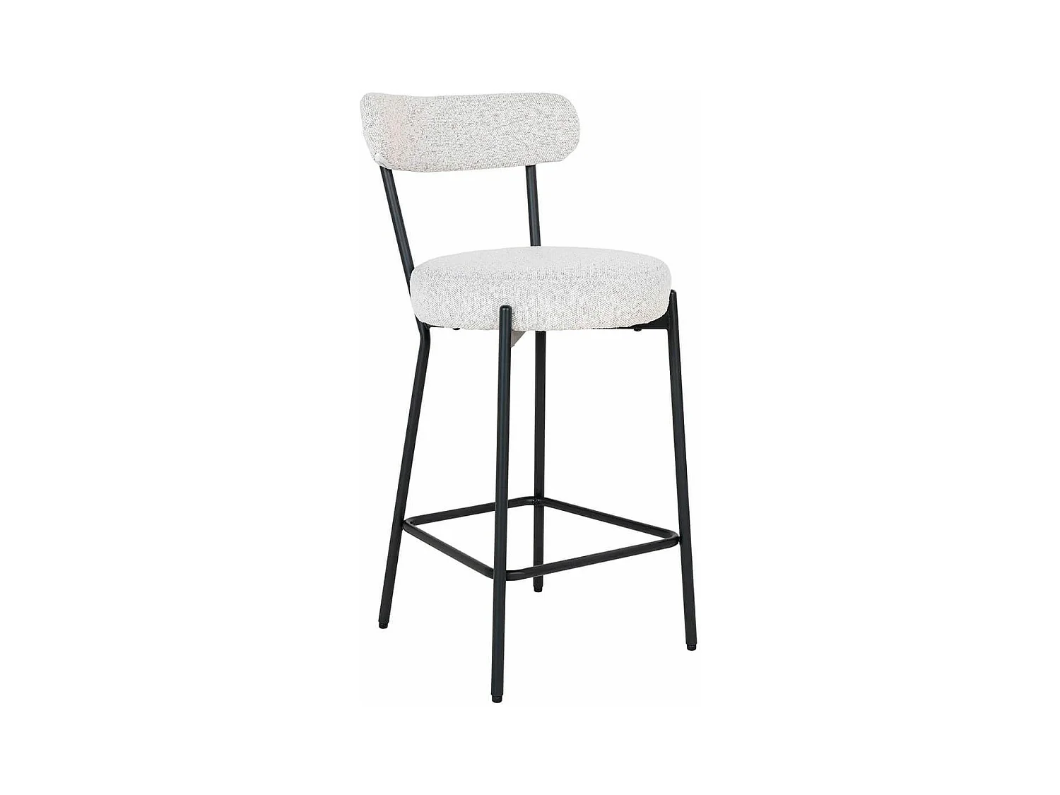 LOANA - Chaise Haute Tissu Bouclé Blanc Chiné Dossier et Pieds Métal Noir