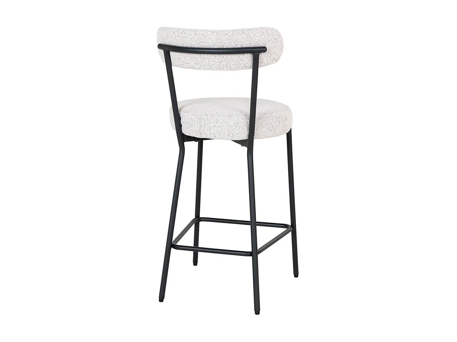 LOANA - Chaise Haute Tissu Bouclé Blanc Chiné Dossier et Pieds Métal Noir