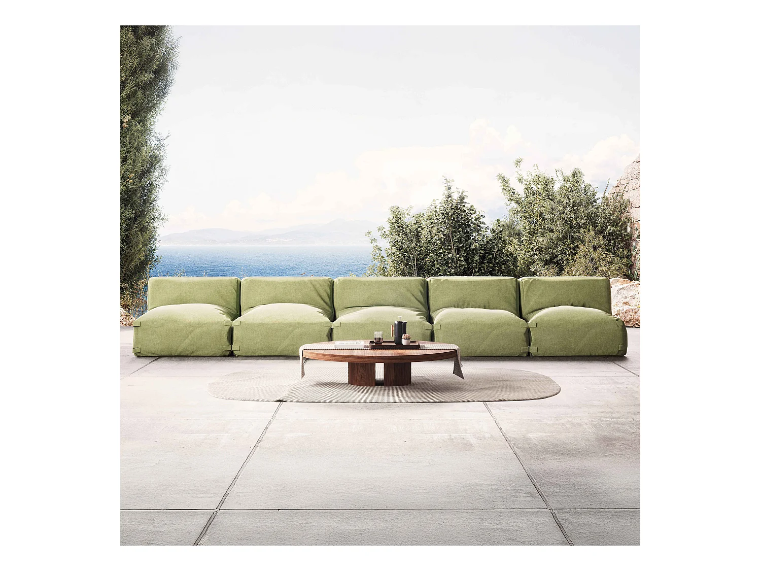 Cactusgroen 5-zits modulair tuinmeubel