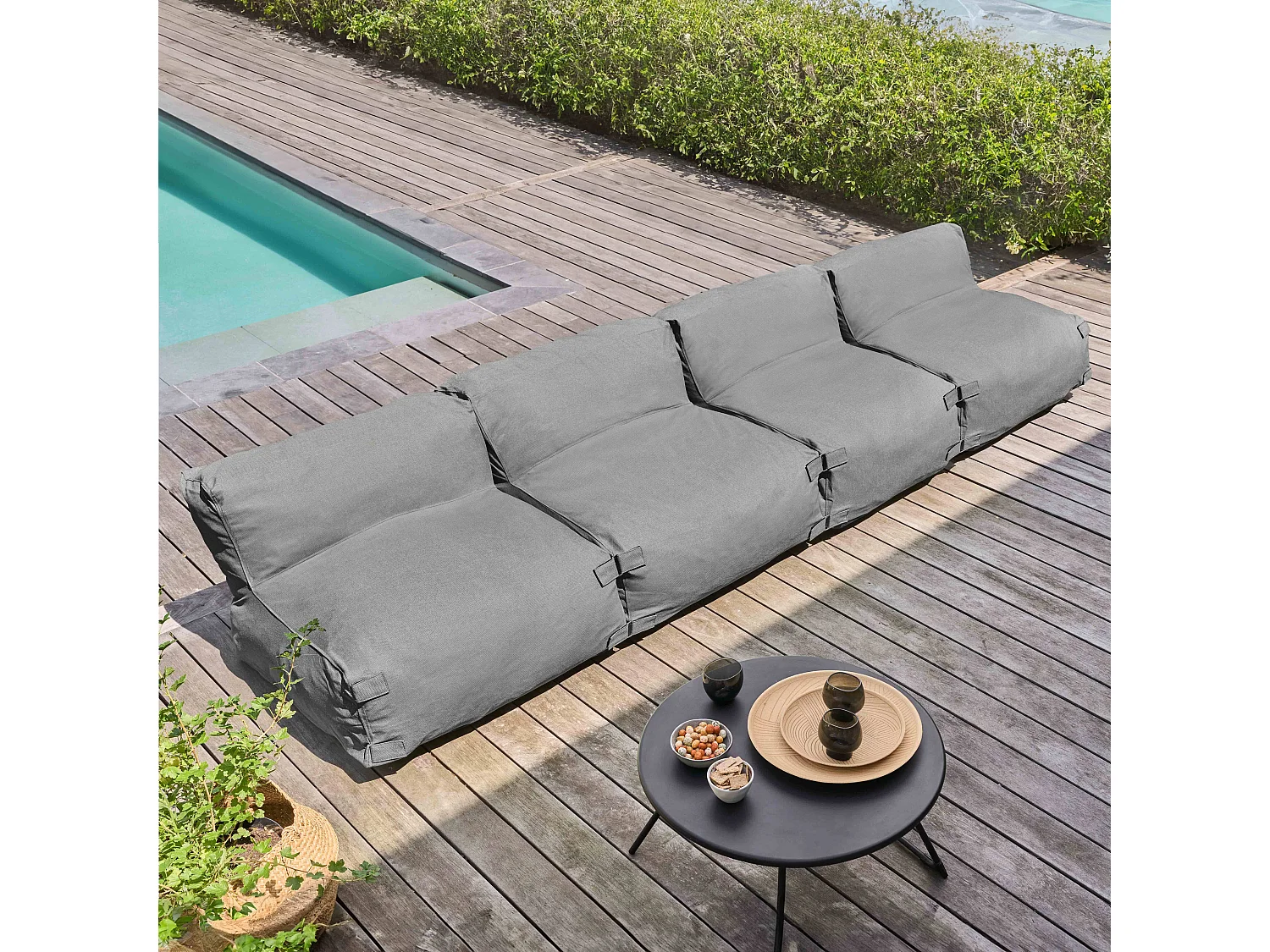 Salon de jardin modulable 4 places gris - Mixi