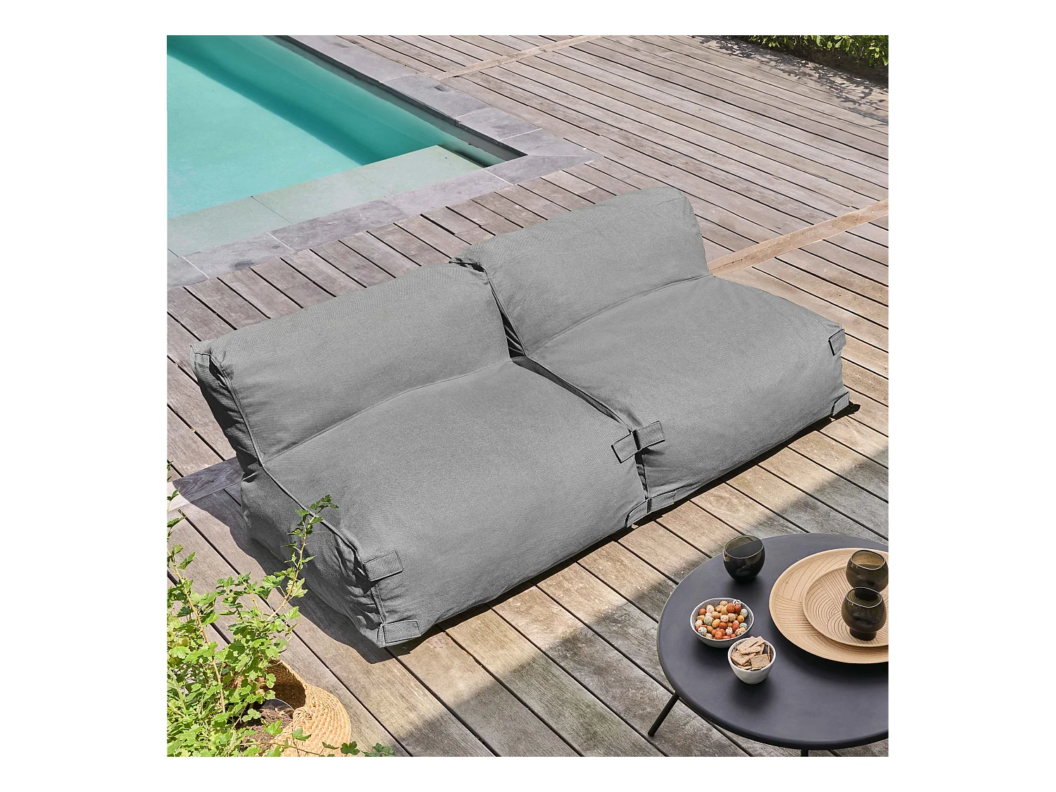 Salon de jardin modulable 2 places gris - Mixi