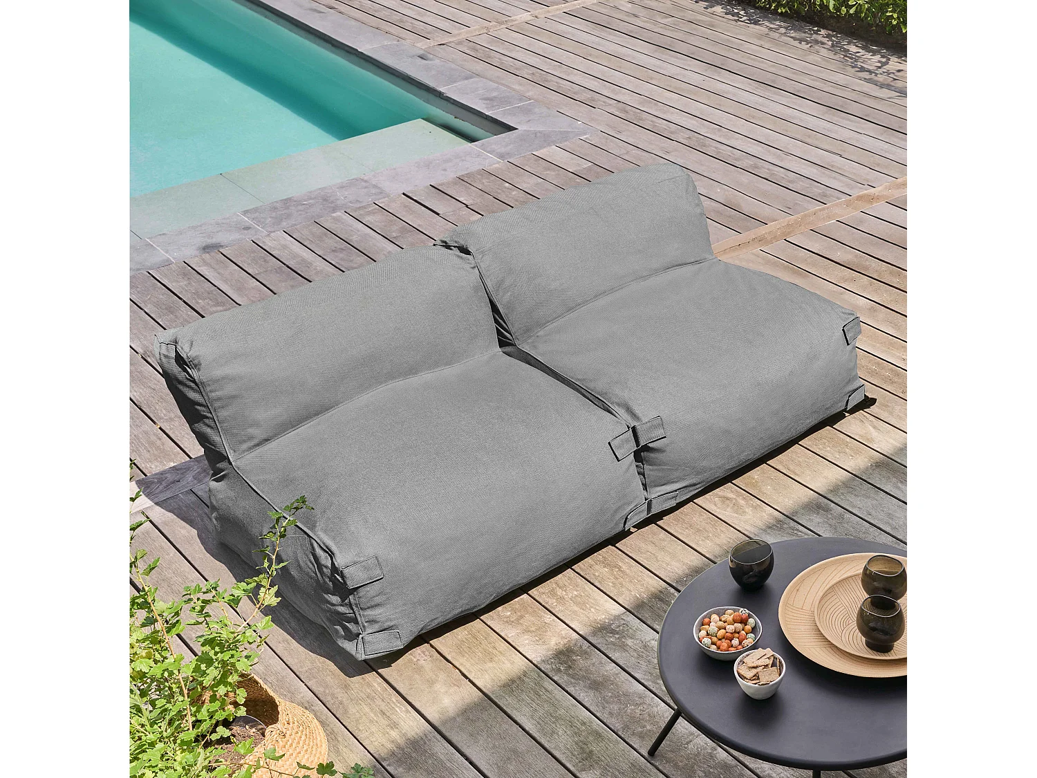 Salon de jardin modulable 2 places gris - Mixi