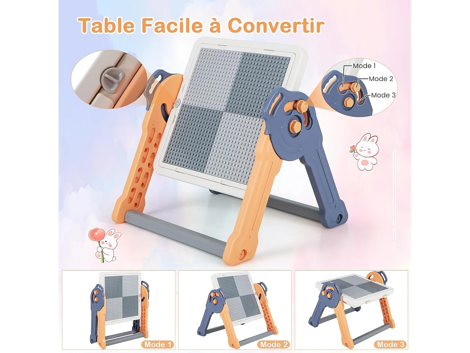 6 en 1 Table Enfant Pliable avec Chaise et Plateau Double Face & Réglable Chevalet Enfants en HDPE avec 105 Blocs & 6 Marqueurs & 1 Gomme Charge 75kg