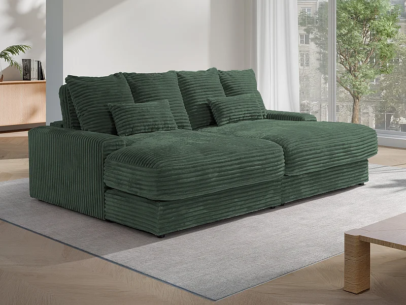3-sitssoffa mörkgrön bred ribbad manchester med djup sittplats CALAZO från Pascal Morabito