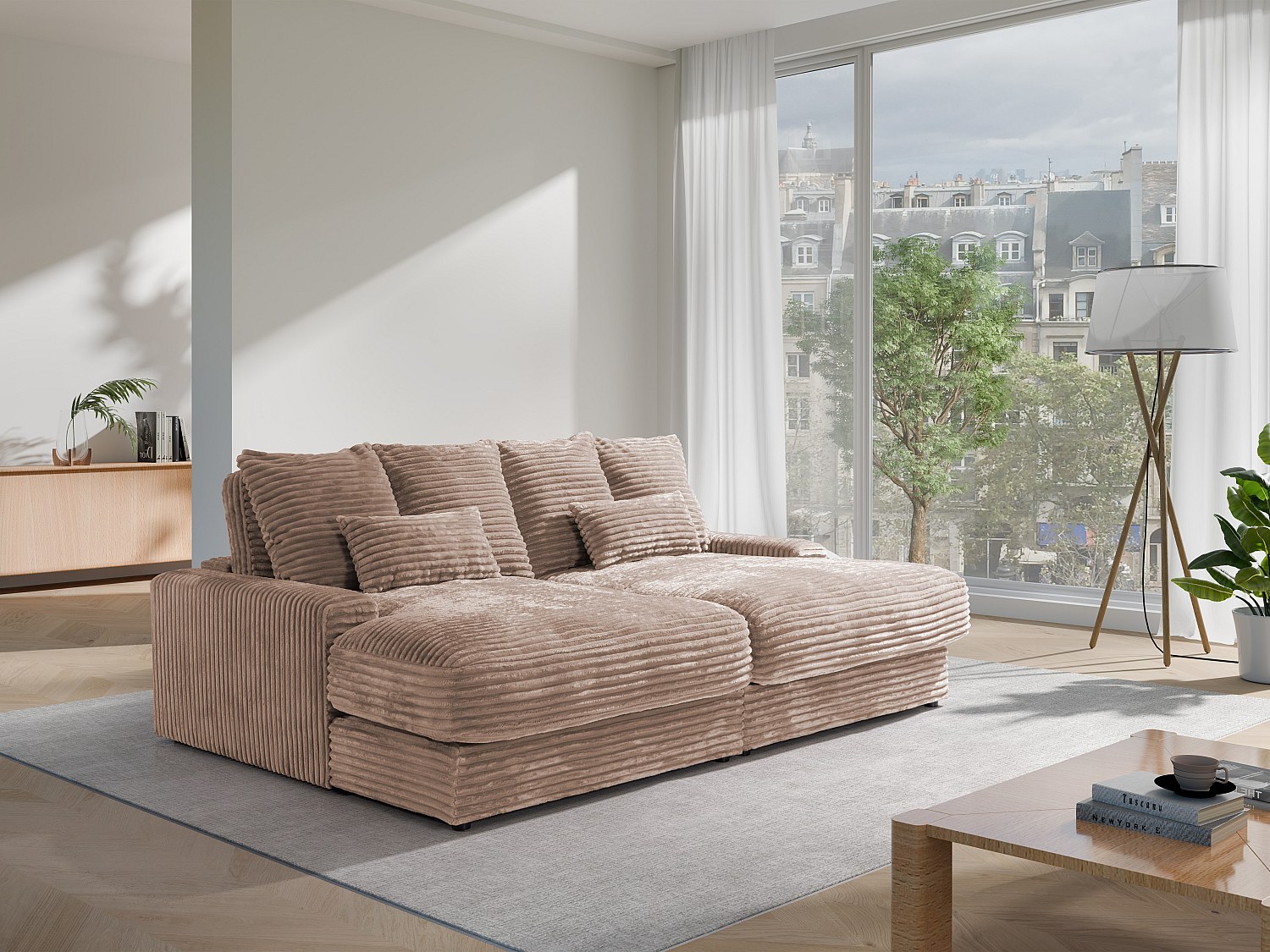 3-Sitzer-Sofa mit bequemer tiefer Sitzfläche aus grobem Cordstoff in Taupe günstig online kaufen