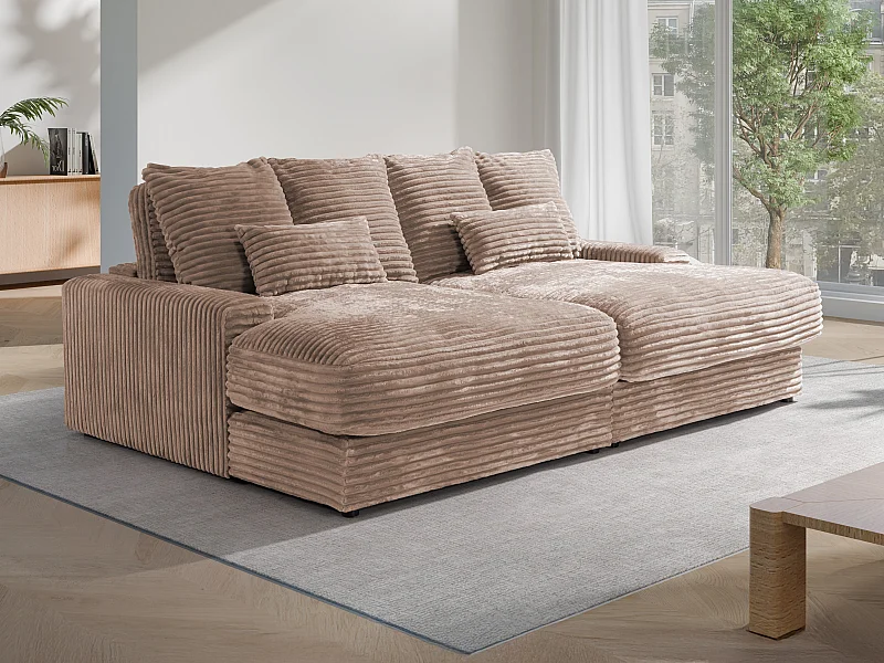 3-seters sofa med komfort og dyp sitteopplevelse i taupe kordfløyel med brede ribber CALAZO Pascal Morabito