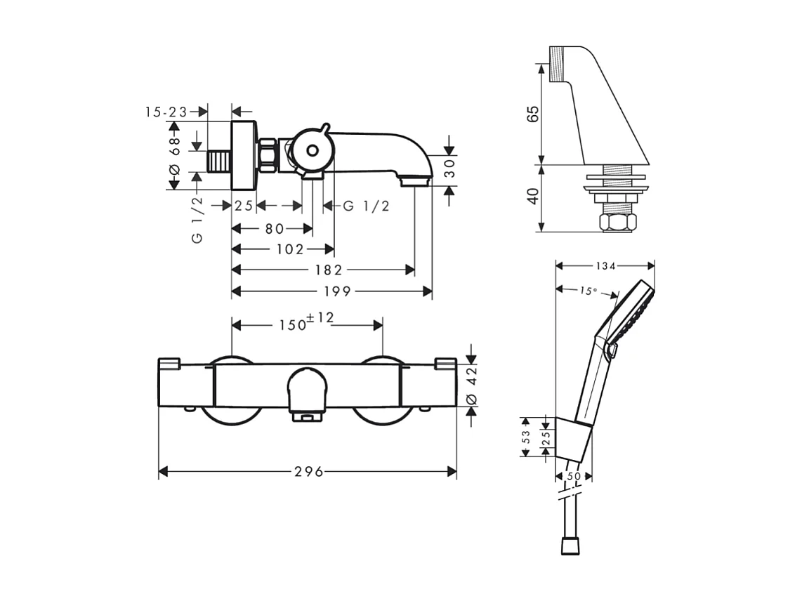 Pack mitigeur bain douche HANSGROHE Ecostat 1001 + douchette à main HANSGROHE Crometta avec colonnettes